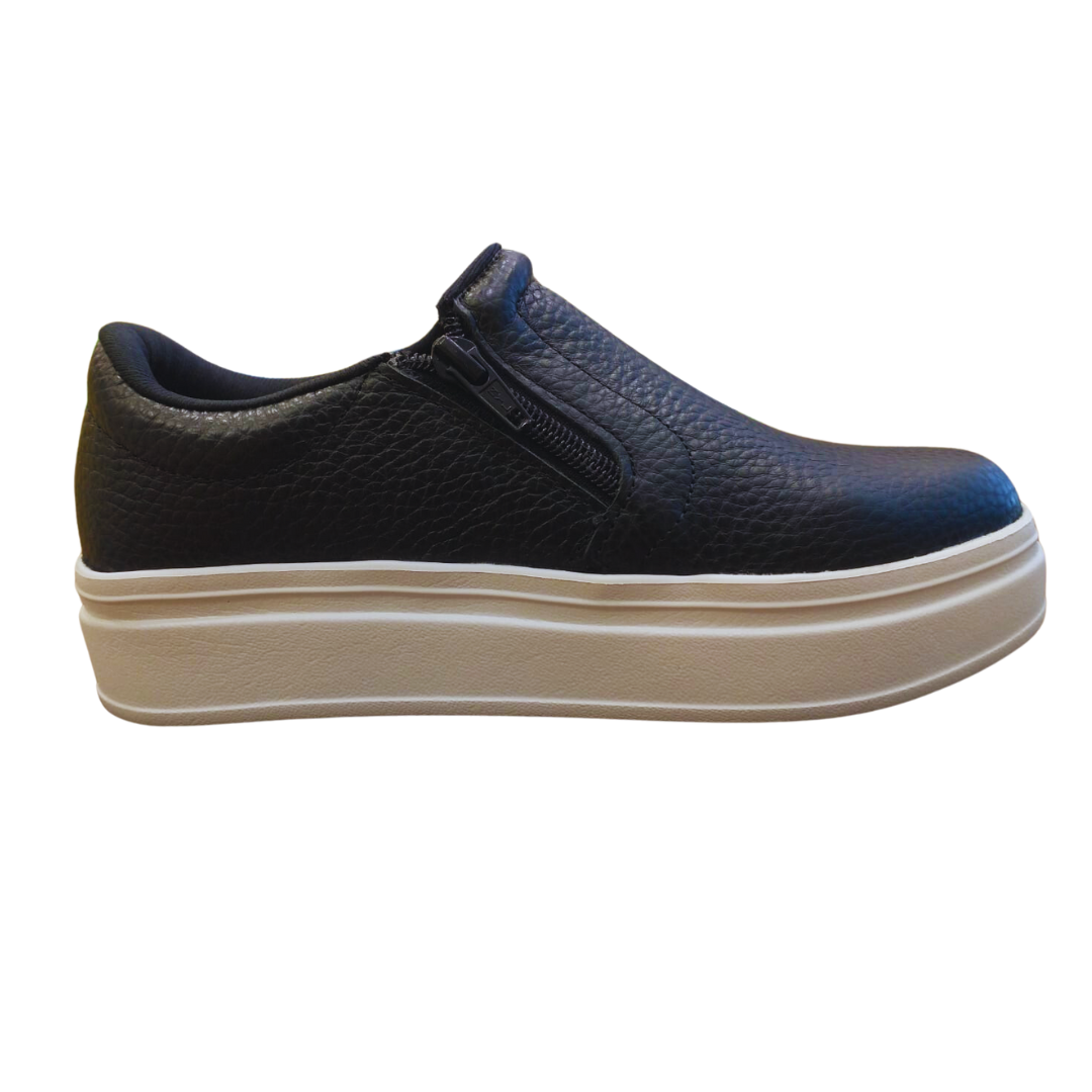 Imagem de Tênis Usaflex Slip On Preto Couro Com Zíper