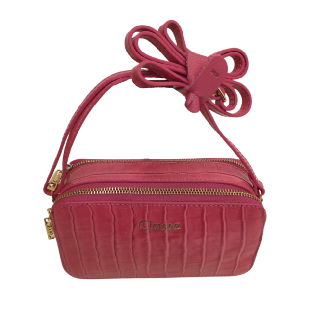 Imagem de Bolsa Classe Couro Transversal Câmera Bag Alícia Magenta Croco