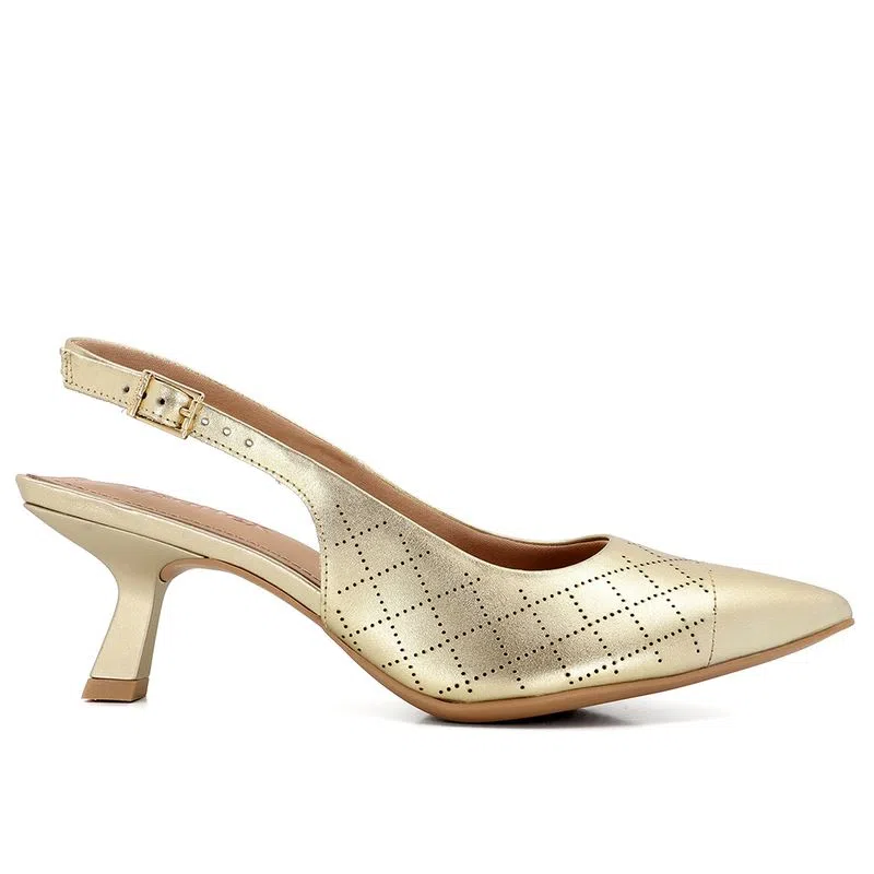 Imagem de Slingback Metalizado Salto Fino Couro Laser