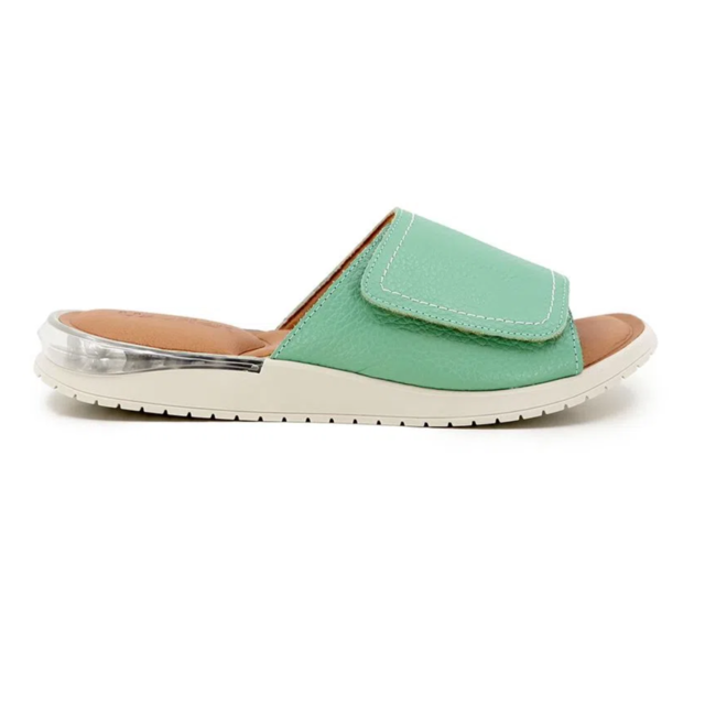 Imagem de Chinelo Usaflex Slide Verde Plataforma Couro Fecho-Flex